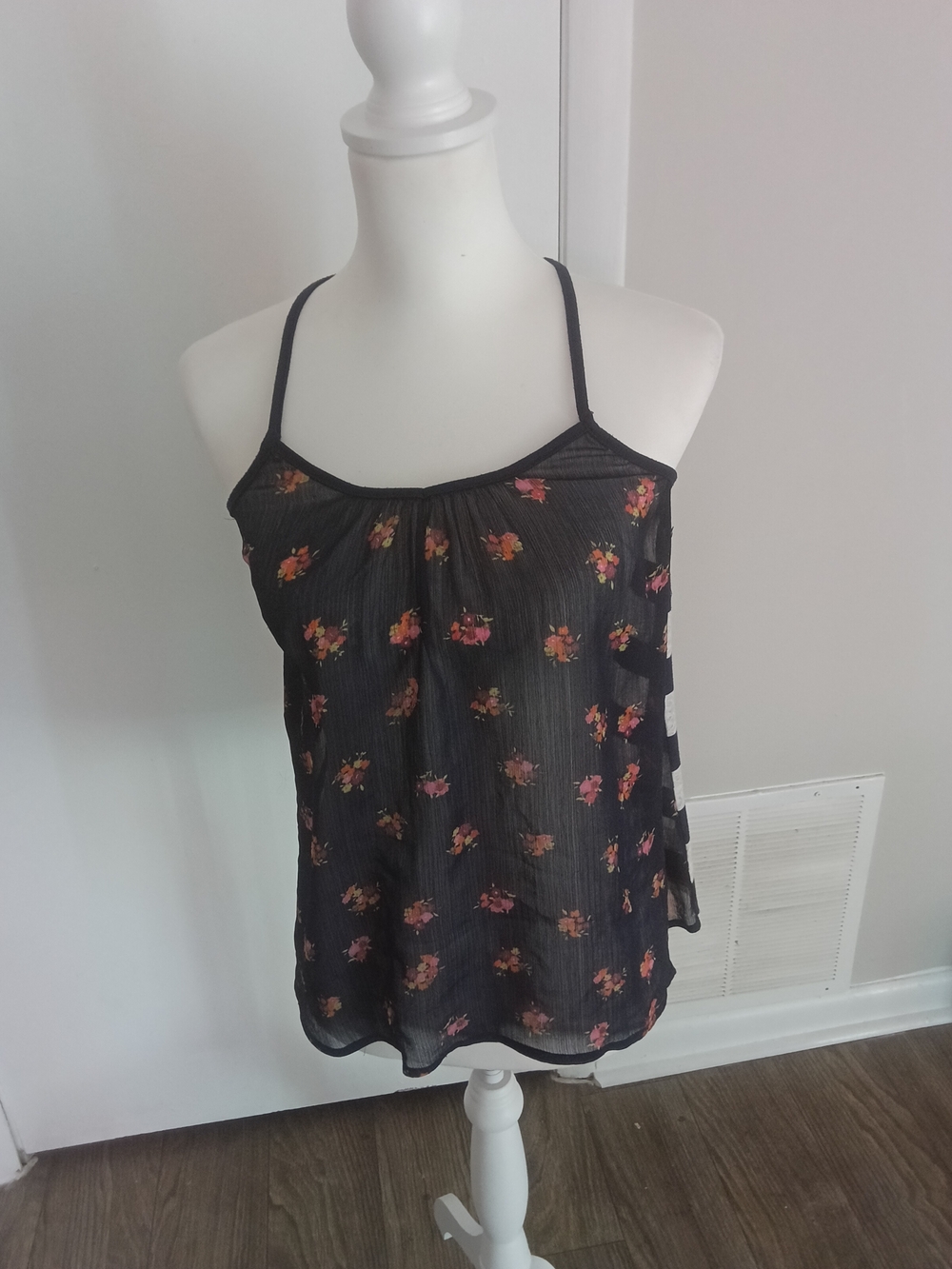 Xhilaration Black Sheer Floral Spaghetti Strap Cami